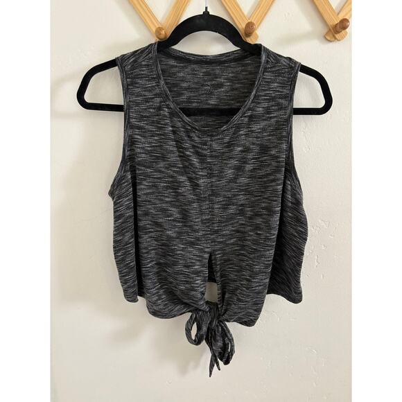 Zyia Top Women's Large Infinity Tank Gray Black Split Tie Front Cropped - Picture 2 of 8